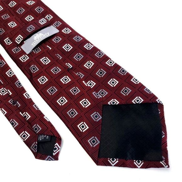 Stafford Red Geometric Woven Wide‎ Silk Tie - Picture 5 of 6